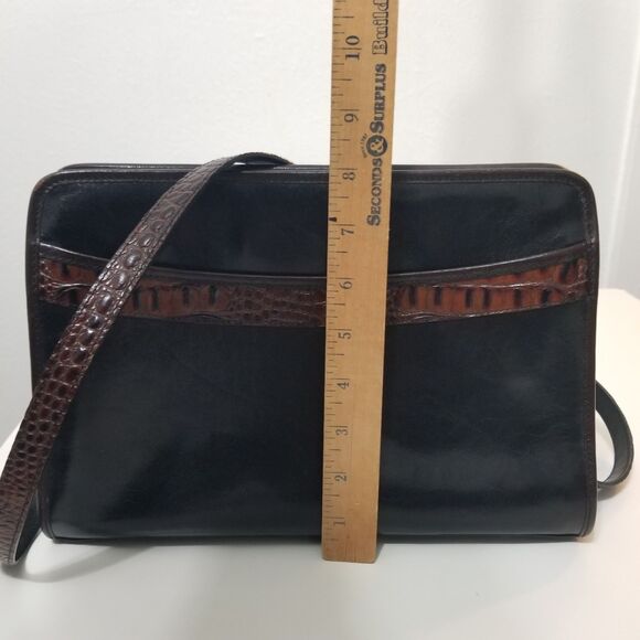 Brahmin Vintage Rare 90's Black Leather Brown Croc Shoulder Bag - Picture 11 of 16